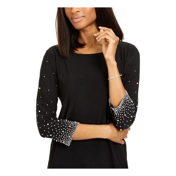 MSK Womens Black Pullover Styling 3/4 Sleeve Short Evening Sheath Dress M - Picture 3 of 4